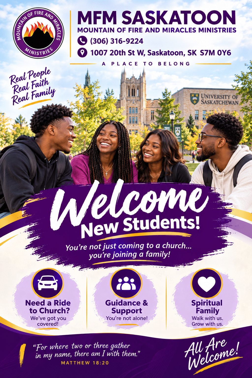 Welcome New Students — MFM Saskatoon Church, 1007 20th St W, Saskatoon